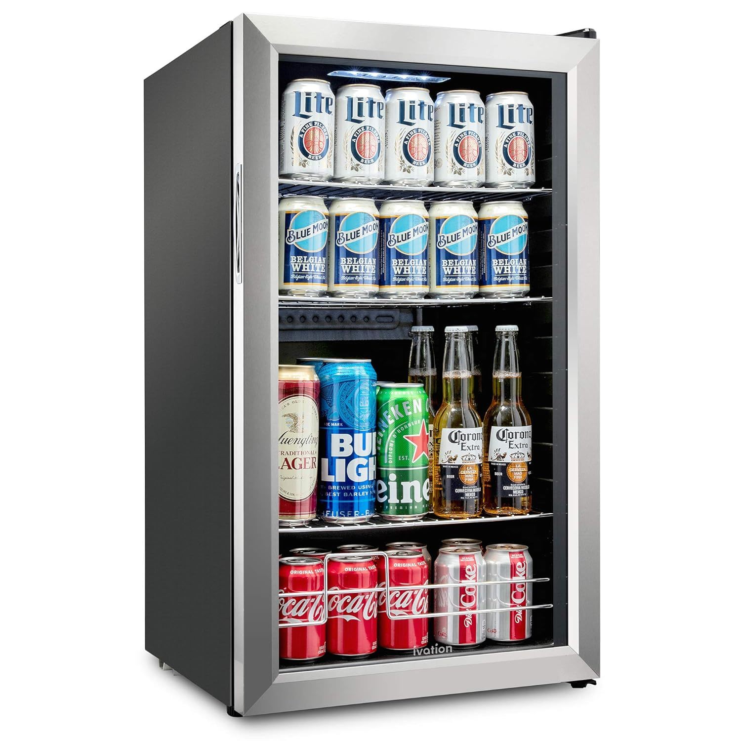Ivation 126 Can Beverage Refrigerator | Freestanding Ultra Cool Mini Drink Fridg