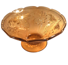 Amber  Gold Glass Tiara Indiana Pressed Compote Pedestal Footed Candy Nut Dish - £21.57 GBP