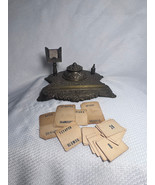 Ornate Brass Inkwell Stand Desktop Greek Calendar Quill Rest Inkpot Hold... - £31.46 GBP