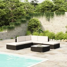 6 Piece Garden Lounge Set with Cushions Poly Rattan Black - £270.16 GBP