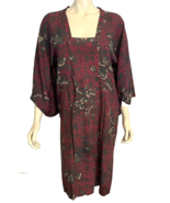 Japanese Silk Yukata Burgundy, Green, Navy Floral  Lined Button Closure ... - $58.36 CAD