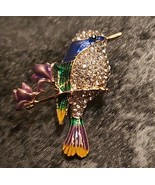 Handmade ~  Hummingbird Pin/Brooch ~ Clear Sparkle Gemstones ~ Goldtone ... - £17.65 GBP