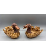 Vintage Wicker Duck Mini Basket Set Of 2 Rattan Boho Woven Bird - $210.34 MXN