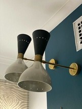 Brass Colored Black Diabolo Shades Scones Wall Lights Chandelier Modern Stilnovo - £155.54 GBP