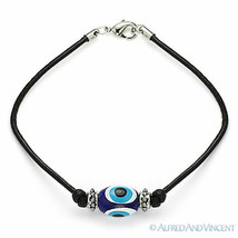 Evil Eye Bead Turkish Nazar Greek Hamsa Charm Beaded Synth. Leather Bracelet - £9.73 GBP
