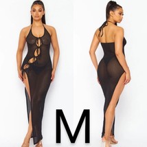 Black Sexy Front Ties Cover Up Maxi Crochet Dress ~ Size M - £29.40 GBP