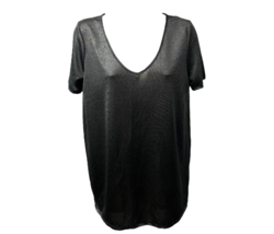One Heart Clothing Shirt Grey Shiny Short Sleeves Slits V-Neckline Size ... - $14.24