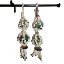 Japanese Green Glass Fishing Floats Netted with Shells 2 Vintage Hanging... - £202.35 GBP