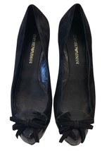 Emporio Armani Black Suede/Patent Leather Round-Toe Bow Flats Sz 38 Italy - £118.63 GBP