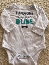 Cat &amp; Jack Boys White Teal Handsome Dapper Dude Long Sleeve One Piece 0-3 Months - £2.32 GBP