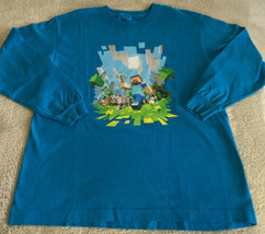 NEW Mojang Jinx Minecraft Boys Blue Steve Dog Pig Duck Long Sleeve Shirt XL - £13.40 GBP