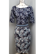 Vince Camuto Bodycon Dress Women&#39;s 6 Blue Floral Lined Boat Neck Vented ... - $640.83 MXN