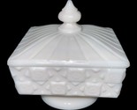Vintage Westmoreland White Milk Glass Old Quilt Footed Candy Dish w/ Lid - $24.31