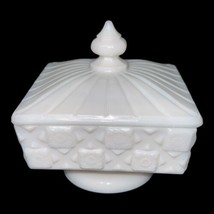 Vintage Westmoreland White Milk Glass Old Quilt Footed Candy Dish w/ Lid - £19.43 GBP