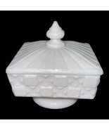 Vintage Westmoreland White Milk Glass Old Quilt Footed Candy Dish w/ Lid - $33.35 CAD