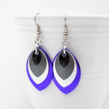 Asexual pride earrings, black gray white purple chainmail scales earrings - £17.59 GBP