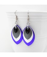 Asexual pride earrings, black gray white purple chainmail scales earrings - £17.62 GBP