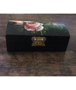 VINTAGE HANDMADE WOOD FLORAL PAINTED JEWELRY BOX VELVET LINED 6” x 3.5” - $18.80