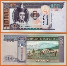 MONGOLIA 2014 UNC 100 Tögrög Tugrik Banknote P- 65c Sukhe Bataar. Horses - $1.00