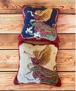 Needlepoint Tapestry Throw Pillows Pair Lot 2 Angel Christmas Vintage Se... - $1,486.26 MXN