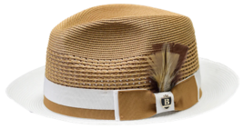 Men's Bruno Capelo Belvedere 2-Tone Straw Style Fedora Hat BD962 Tan/White image 2