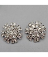 Signed WEISS Clip On Earrings Silver Tone Clear Rhinestone Rosette Starb... - €34,72 EUR