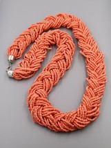 Faux Coral Braided Torsade Glass Seed Bead Necklace - £15.49 GBP