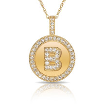 14K Solid Yellow Gold Round Circle Initial &quot;B&quot; Letter Charm Pendant Neck... - £27.47 GBP+