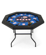 48 Inches Foldable Poker Table with Padded Rails and Cup Holders-Blue - ... - €223,03 EUR