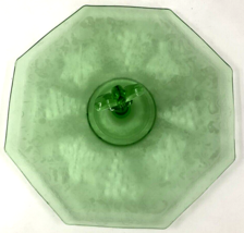Fostoria Brocade Oak Leaf Green Uranium Glass Octagonal Platter Fleur-de... - £98.92 GBP