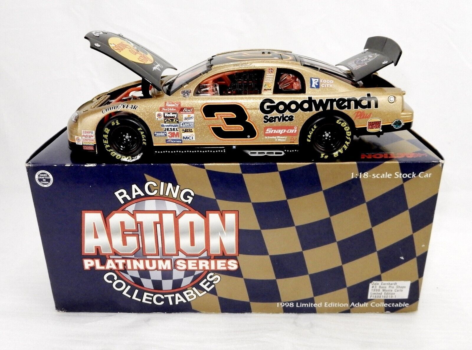 Primary image for 1:18 Die Cast Car, NASCAR, Dale Earnhardt 1998 Gold Monte Carlo, Bass Pro Shops