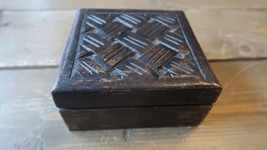 Antique Wood Tobacco Trinket Hinged Box 5 x 5 x 2.5 inches - £78.44 GBP