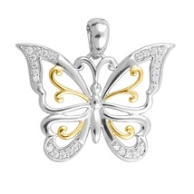 Damen 14K Weiß Vergoldet 0.15Ct Echt Moissanit Schmetterling Charm Anhänger - £80.02 GBP