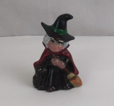 Vintage Ceramic Halloween Witch With Black Cat &amp; Broom 4&quot; Figurine - £4.34 GBP