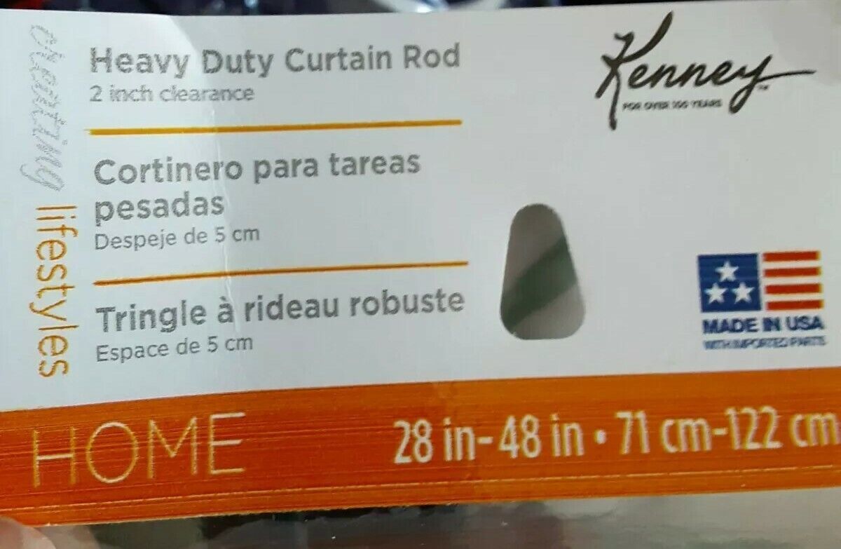 NEW Kenney heavy duty Curtain Rod with 2 Inch Clearance 28 to 48 inch white - $4.95
