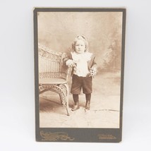 Cabinet Card Black &amp; White B&amp;W Photograph Young Girl Holding Flowers - £19.46 GBP