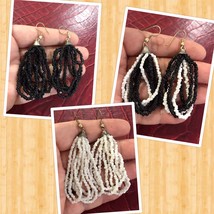 Hand made Black and White Glass Seed beads earrings lot of three - £11.88 GBP