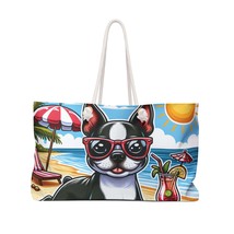 Personalised/Non-Personalised Weekender Bag, Summer Beach Dog, Boston Terrier, L - £39.69 GBP