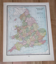 1896 Original Antique Map Of England And Wales / London - $25.43