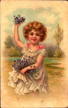 Vintage POSTCARD-TUCK&#39;S Birthday Card Girl In Pale Blue Dress With VIOLETS-BK49 - £4.66 GBP