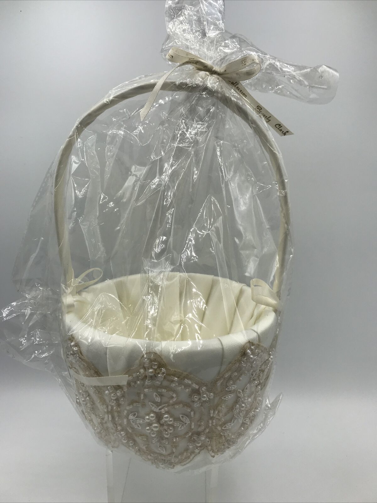 Primary image for Beverly Clark Flower Girl Basket Ivory Satin Luxe Collection Champagne Lace