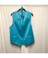 Vesuvio Napoli Italy Vest and Tie Mens Medium Aqua Blue Formal Wedding Prom - $19.59