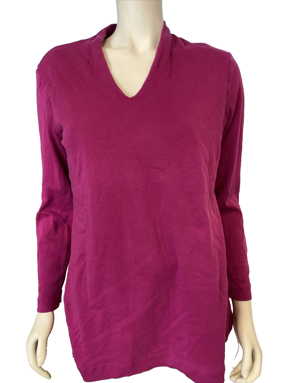 Pink V Neck Long Sleeve Knit T shirt Size L - $9.49