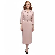VTG 1950s Pink Textured Sweater Suit Batwing Cardigan &amp; Pencil Skirt Set - $54.40