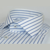 Men 100% Italian Cotton Shirt Non Iron SORRENTO Turkey 4730 White Blue Stripe image 6