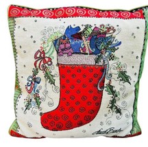 Pier 1 Laurel Burch Christmas Cats Stocking Tapestry Throw Pillow 17 inch - £22.41 GBP