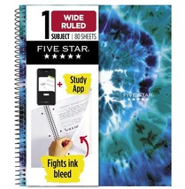 Mead Five Star AWESOME Blue Tie Dye Notebook Plus Study App, 1 Sub, Wide - $8.40