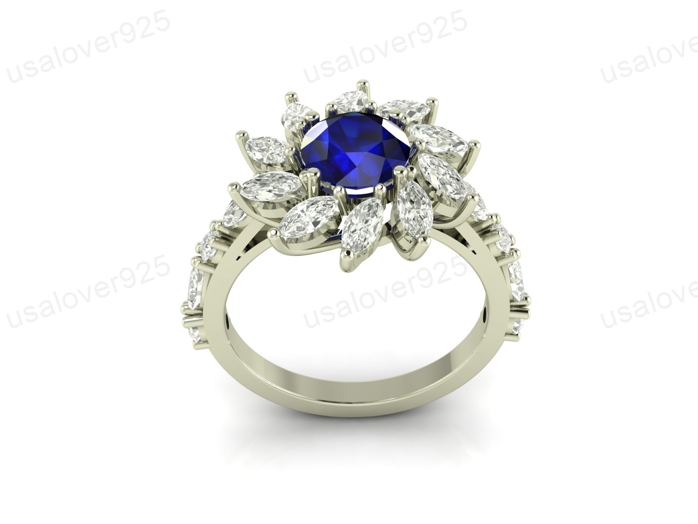 Blue Sapphire Stone 925 Silver Modern Designer Women Party Wear Ring Jewelry Item image 6