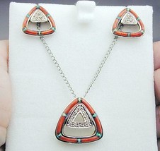 Sterling Spiney Oyster Opal &amp; CZ Necklace &amp; Earrings Signed ROX - $171.13 CAD