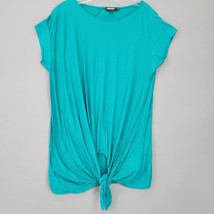 DKNY Women Shirt Size S Blue Teal Y2K Tie Waist Classic Short Cap Sleeve Round - £10.10 GBP